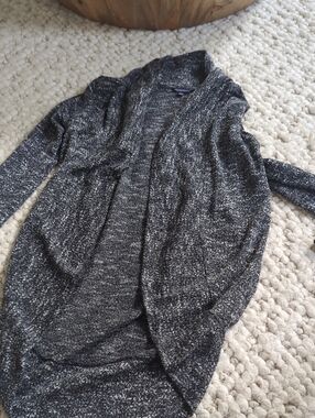 Aeropostale Black and White Marled Open-Front Cardigan